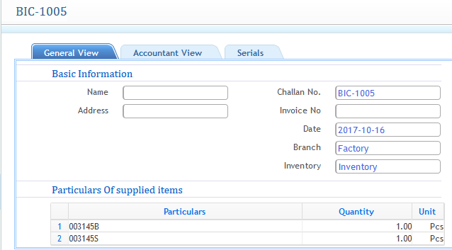 General view of a specific billet consumption number